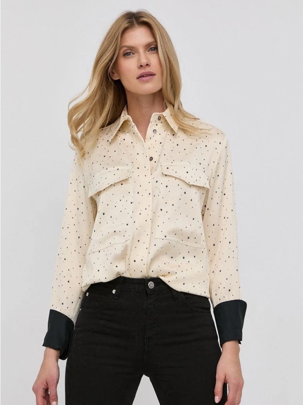 Victoria Victoria Beckham Hammered Satin Star Print Blouse Ivory Black Size 10